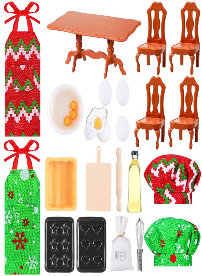 Liliful 23 Pieces Christmas Doll Accessories Set Include Miniature Baker Outfit Apron Chef Hats Rolling Pin Whisk Eggs Cookie Tray Mixing Bowl Cutting Board for Xmas Dollhouse, Doll Not Included - Image 1